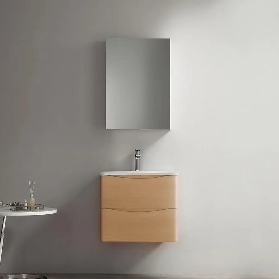 Al Oak Finish Bathroom Cabinet Set with Integrated Basin and Mirrored Storage - SY & CO. INTERNATIONAL TRADING CORP.