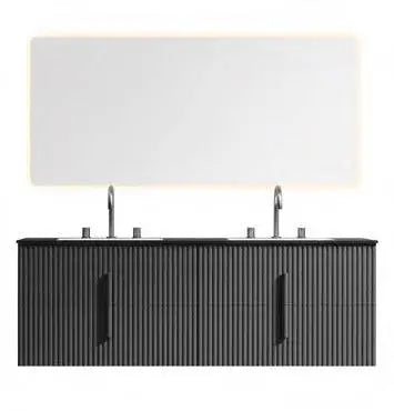 Deluxe Grey Double Sink Cabinet Set with Extended LED Mirror - SY & CO. INTERNATIONAL TRADING CORP.