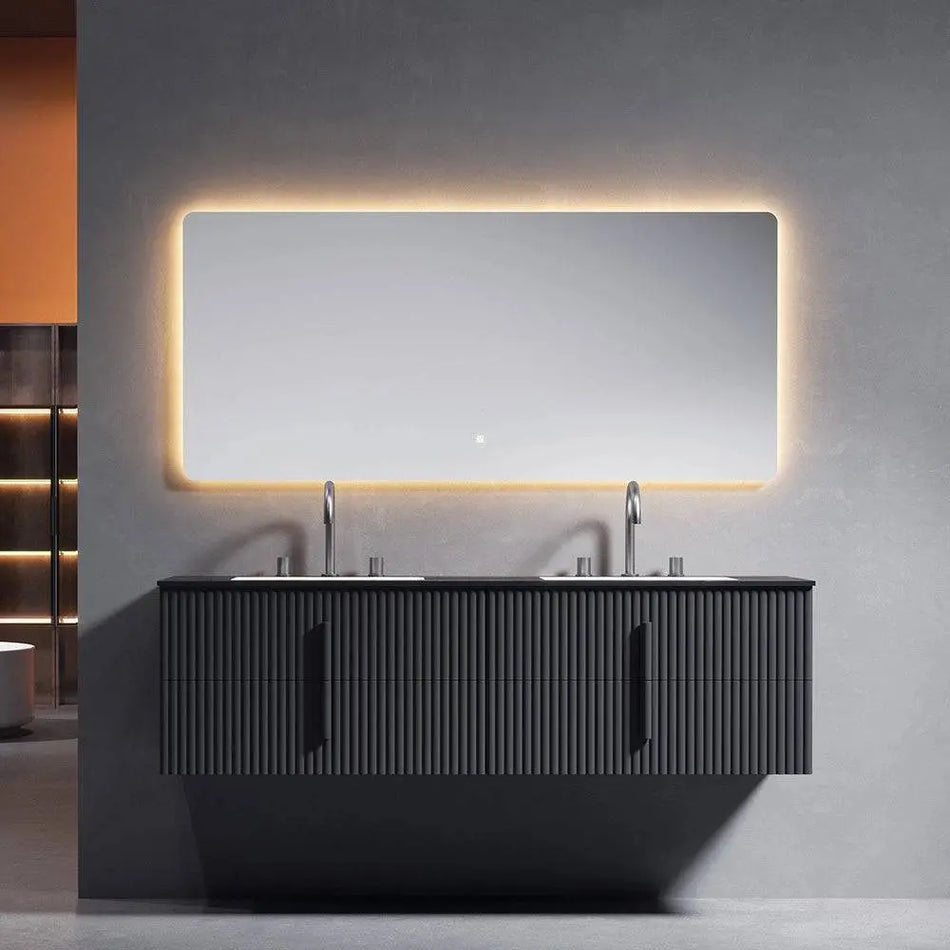 Deluxe Grey Double Sink Cabinet Set with Extended LED Mirror - SY & CO. INTERNATIONAL TRADING CORP.