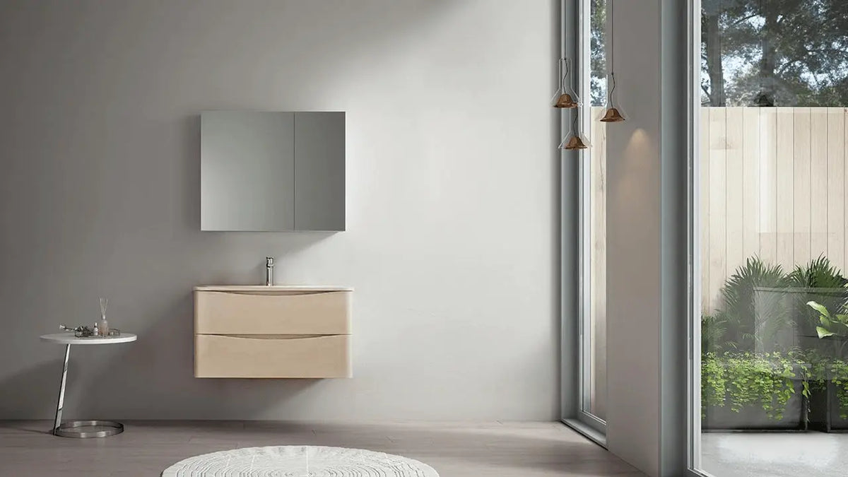 Spacious Al Oak Finish Bathroom Cabinet Set with Integrated Basin and Mirrored Storage - SY & CO. INTERNATIONAL TRADING CORP.